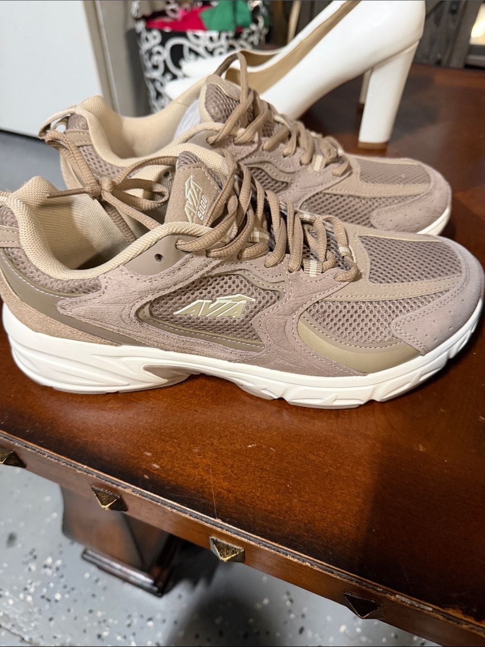 Avia Taupe Mesh and Suede Athletic Sneakers